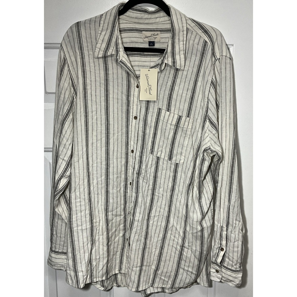 Universal Threads Relaxed Fit Linen Rayon Blend Striped Button Up Women's XL